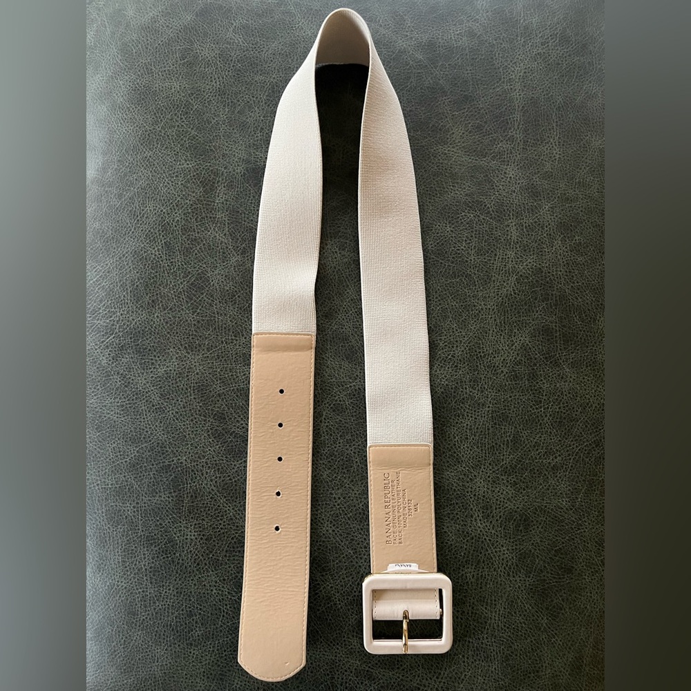 Banana Republic Belt Wide with Square Buckle Light Gray Size M/L - Picture 2 of 11